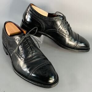 ALDEN Size 10 Black Perforated Leather Oxford  Wingtip Cap Toe Lace-Up Shoes